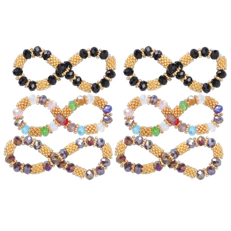 6pcs Beaded Bracelet Shiny Crystal Simple Style Women Girl Jewelry