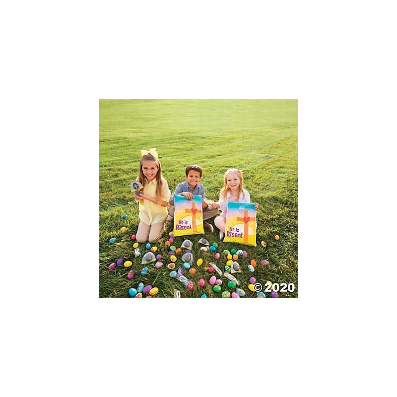 Glow-in-the-Dark Jesus Has Risen Tomb Plastic Easter Eggs with Cross,