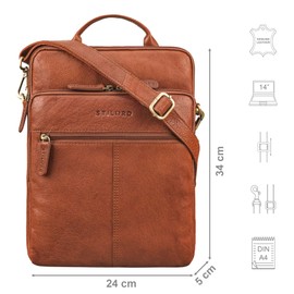 STILORD 'Stellan' Slim Leather Laptop Bag, 13.3-14 Inch Shoulder Bag, Men's and Women's Shoulder Bag, Business Bag, Retro Notebook Bag, Vintage Bag, Maraska - Brown