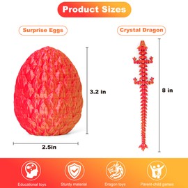 ONEVIVE Dragon Eggs with Dragon Inside 3D Printed, Mystery Dragon Egg Articulated Crystal Fidget Toy for Kids Adults Women Men Funny Gift Desk Decor(Red)