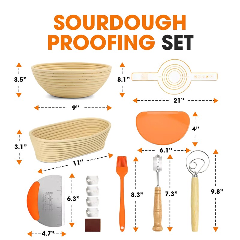 Cheer Collection Bread Proofing Basket Set- Sourdough Starter Kit with