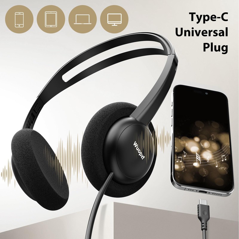 Wuopzf USB-C Wired on-Ear Headphones with Microphone & in-Line Control,