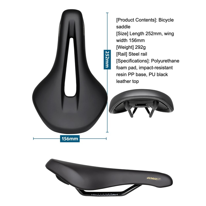 GORIX Bike Short Saddle Seat Short Nose Wide Hole Shock