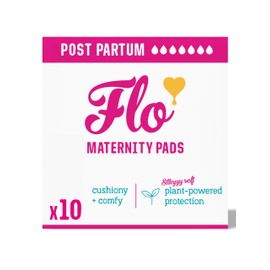 Flo - Extra Long Maternity Pads (10 Pack) - Super Soft + Breathable - 4 Wings - Heavy Flow - Organic Bamboo Period Pads for Women - Postpartum Essentials - Plant Based - Vegan & Cruelty Free