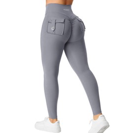 YEOREO Leggings with Pockets for Women Charm Leggings Workout Leggings for Women V Cross Waist Butt Lifting Gym Yoga Leggings Blue Gray