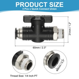 PATIKIL Pneumatic Ball Valve 5/16" OD x 1/4" PT Male Thread, 3 Pcs Push to Connect Fittings Ball Valve Air Flow Control Valve Hose Fittings Straight Quick Connect Union for Compressed
