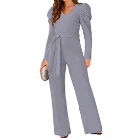 Coloody Women's Long Jumpsuit Elegant Summer Sleeveless Crew Neck Jumpsuit Trouser Suit Romper Wide Leg Playsuit, V-grey
