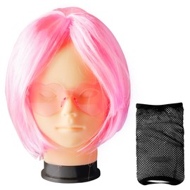 Lotsdonxia 3PCS Colourful Wig & Sunglasses Set Exquisitely Designed Straight Hair Head Covers Dress Up Suitable for Games, Parties, Festivals, and Cosplay (Pink)
