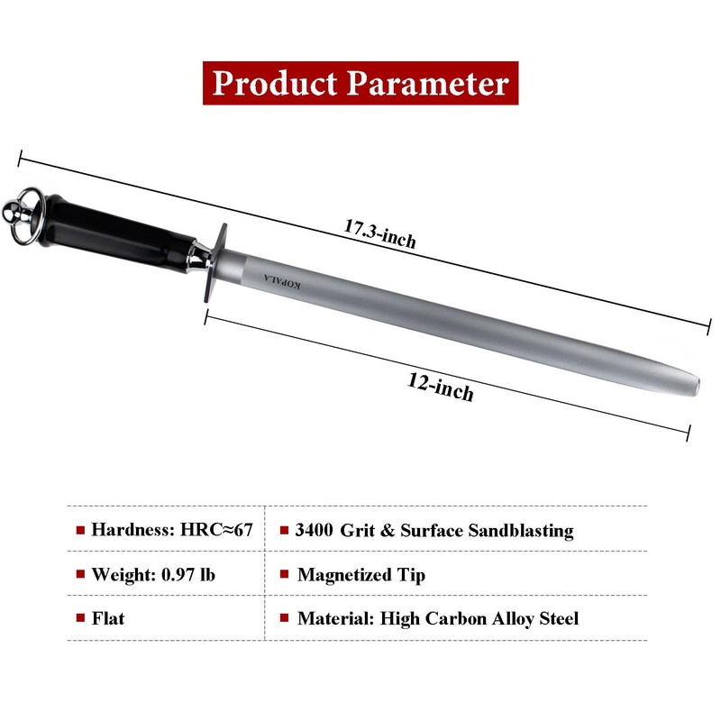 Sharpening Steel Knife Sharpener Rod Flat 12 Inches Honing Steel