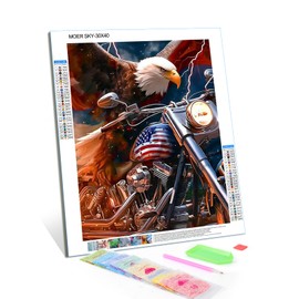 MOER SKY Eagle Motorcycles Diamond Art Painting Kits for Adult, Transportation Vehicles 5D Diamond Art for Adults, Round Drill Painting by Diamonds Art and Crafts for Home Wall Decor Gift 12x16 Inch