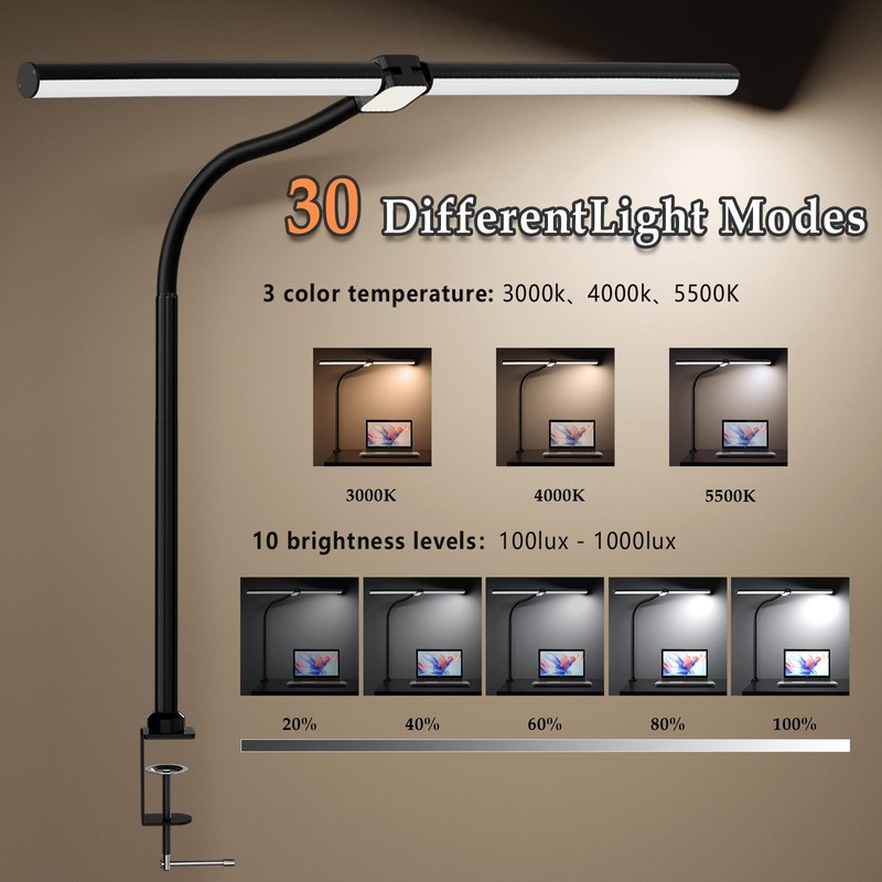 JKFIPKHI LED Desk Lamp for Home Office,Eye-Caring Desk Light with