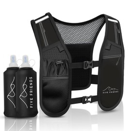 Running Vest with 2 Water Bottles – Lightweight Reflective Hydration Vest with 6 Pockets – Adjustable Running Backpack for Men & Women, Ideal for Marathon & Night Trainings