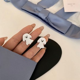 MALOYANVE Cute White Dog Stud Earrings for Women S925 Silver Simple Cartoon Pet Animal Bichon Frise Dog Earrings Jewelry Summer Holiday Birthday Gifts (Cartoon)