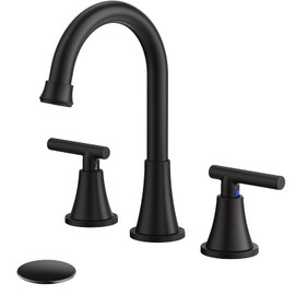 Bathroom Faucets for Sink 3 Hole, Hurran Matte Black Bathroom Sink Faucet with Pop-up Drain and Supply Lines, Stainless Steel Lead-Free Widespread Faucet for Vanity RV Farmhouse Sink