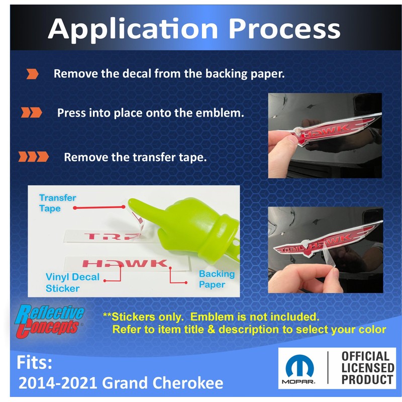 Reflective Concepts - Trailhawk Emblem Overlay Decal Sticker - Fits: