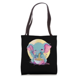 Cute Elephant Eating Ramen Noodles Kawaii Anime Ramen Lover Tote Bag
