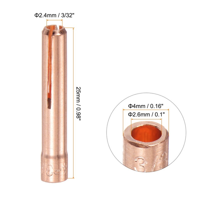 HARFINGTON 10pcs 13N23 TIG Welding Collet 3/32" (2.4mm) Copper Tungsten