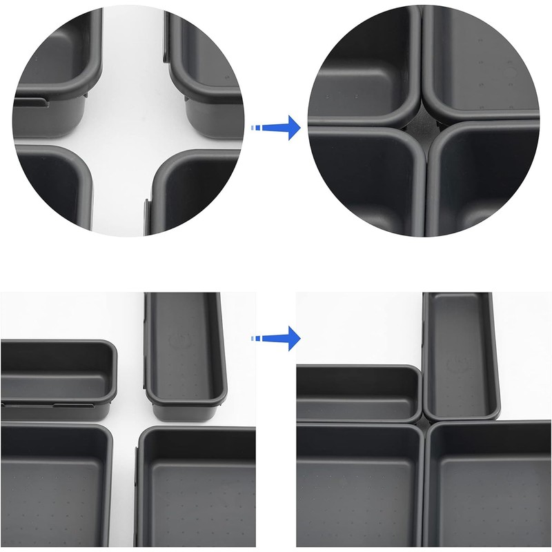 Gonice 13 Pack Black Plastic Drawer Organizer Tray, Interlocking Desk