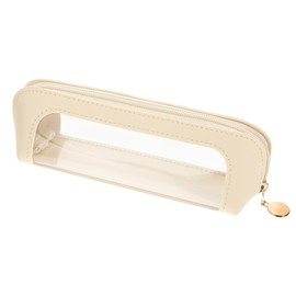 Lusofie Small Clear Makeup Bag, PU Leather Travel Makeup Brush Case with Zipper, Portable Small Cosmetic Bag for Purse, Multi-use Cosmetic Organizer Case for Women (White)