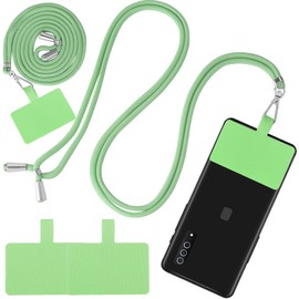 cobee Phone Lanyard, Adjustable Cell Phone Lanyard Universal Nylon Neck Strap Detachable Phone Crossbody Lanyard Phone Tether with 2pcs Phone Patches Compatible with Most Smartphones(Green)