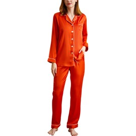 YIMANIE Womens Pajamas Silk Satin Pajama Sets for Women Soft Button Down Womens Loungewear Set with Pockets