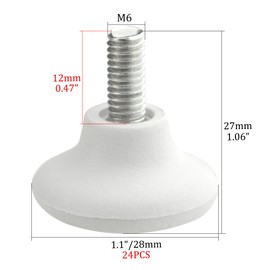 TOVOT 24PCS Adjustable M6×27MM Table Feet - Screw-on Leveling Feet for Furniture, Cabinet, Chair (White)