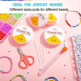 VBKITW 6 Spool of Elastic Bands for Bracelets, 0.4 mm + 0.5 mm + 0.6 mm + 0.7 mm + 0.8 mm + 1.0 m Elastic Jewellery Thread with Beading Needle, Tear-Resistant Bracelet Elastic Thread for Beading