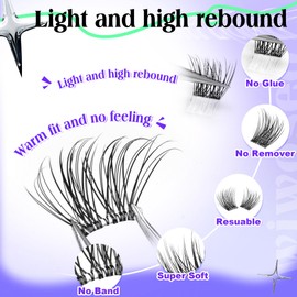 wiwoseo Self-Adhesive False Eyelashes Press On Lashes Clear Band Fairy Lash Clusters No Glue Needed Self Adhesive Lash Clusters Pre Glued Eyelash Clusters Resuable Eyelash Extensions without Glue