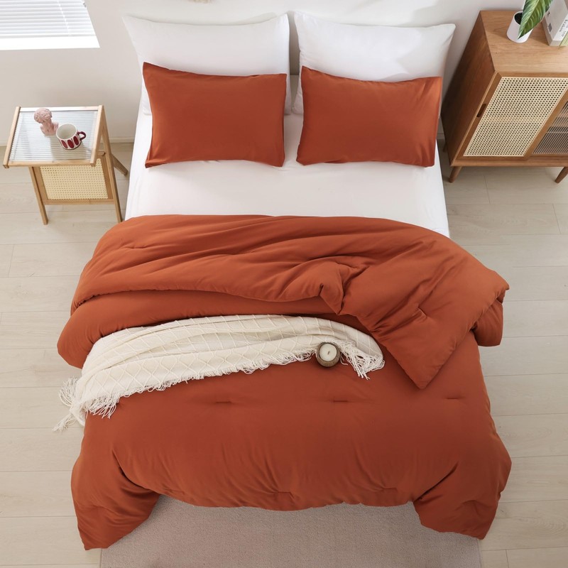 ROSGONIA Oversized King Comforter Burnt Orange, 3pcs (1 Terracotta Comforter
