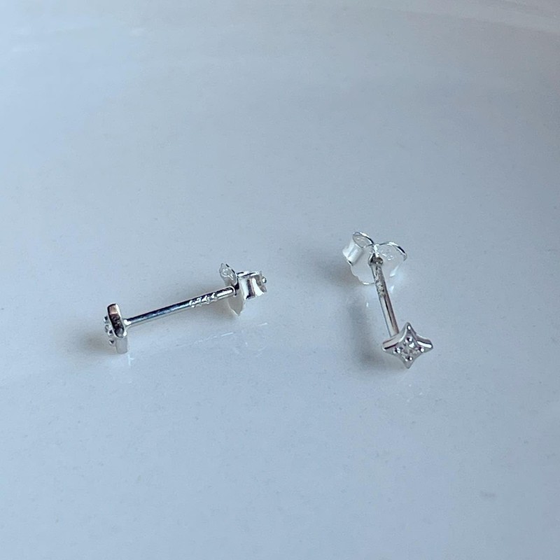 925 Silver Earrings, Gold, 18K Coating, Ultra Small, Rhombic, CZ