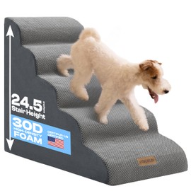 Miorun Dog Stairs for High Beds Up to 26", Extra-Tall 24.5" 5-Step Foam Pet Ramp with Washable Cover, Gentle Slope Steps, Bed & Couch Ladder for Small Medium Dogs & Senior Cat, Puppy Climbing Stairs