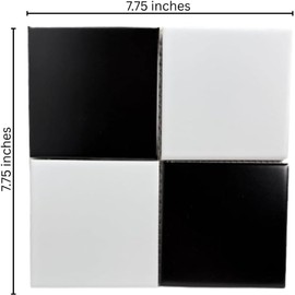 Tenedos HTC332 Matte Black and White Porcelain Tile – 8x8 Slip-Resistant Surface for Floor or Wall – Classic Checkered Pattern – Ideal for Bathrooms, Kitchens, Borders, Accent Walls