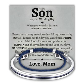 Love You This Much Meaningful Son Wedding Nautical Rope Cuff Bracelet | Gift for Groom from Mom | Mother to Son Wedding Gift | Son Getting Married (Classic Stainless)