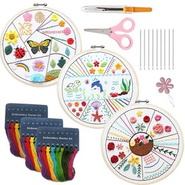 sinbajoy Embroidery kit,Sewing Kits for Kids,Cross Stitch Kits for Beginners &3 Sets Hand Embroidery Starter Kit with 1 Hoop Learn Different Stitches.(Animal)