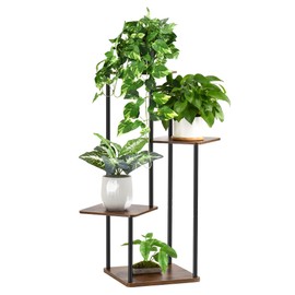 GLOKUUCA 4 Tier Plant Stand Indoor Outdoor, Wood Metal Corner Shelf, Multiple Flower Pot Rack Holder Shelves, Planter Shelf Display Storage Organizer for Patio Living Room Balcony (Black)