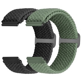 Acortjl Braided Solo Loop Watch Band - Choice of Width -18mm 19mm 20mm 22mm 24mm, Quick Release Braided Replacement Wristband Nylon Stretchy Watch Straps for Men Women, 2PCS