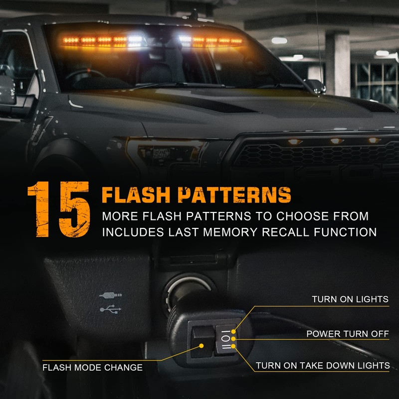 XRIDONSEN 34 inch Emergency Visor Lights Bar 40 LED Amber