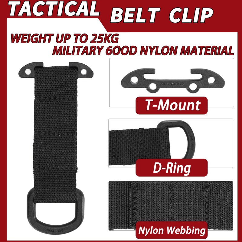 SIVIGEAR Tactical Gear Clip with D Ring Hook, T-Mount Molle