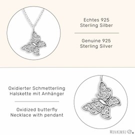 Monkimau Women's Necklace with Butterfly Pendant Made of 925 Sterling Silver Butterfly Necklace Silver Women Charm Chain Jewellery Gifts for Children Girls Women, Stainless Steel