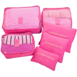 Go2buy 6pcs Travel Luggage Organizer Set Backpack Storage Pouches Suitcase Packing Bags (Rose Red)