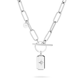 FYNCH-HATTON Stainless Steel Toggle Clasp Pendant Necklace, Stainless Steel, No Gemstone