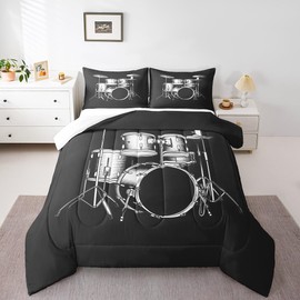 Feelyou Full Drum Kit Bedding Set for Kids Toddler Drum Comforter Set for Boys Girls Rock Music Themed Comforter Teens Musical Duvet Set Bedroom Decor Microfiber Bed Set