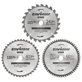 Enventor 3PCS Circular Saw Blades, 185mm* 20mm Bore *24T/ 40T/ 60T, TCT Saw Blade for Wood Cutting, Compatible with 76332L, 76343L, 76301,SGCS1400