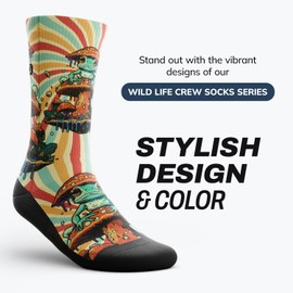 Outway Toad-ally Crew Socks, Moisture-Wicking Athletic Calf Socks with Arch Support for Men and Women, Colorful Design, Size M/L