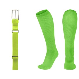 League Outfitters MVP Baseball Belt and Socks Combo Adjustable Baseball/Softball Belt for Youth, Boys, Girls, and Adult (Neon Green, Large (Shoe Size 10-13))