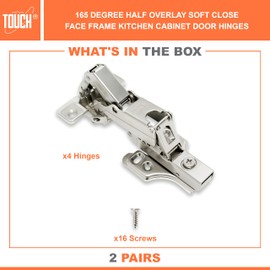 TOUCH Cabinet Hinges (2 Pairs, 4 PCS) Face Frame 165 Degree 3/8" Inch Half Overlay Clip-on Soft Close Lazy Susan Corner Kitchen Cabinet Cupboard Folding Door Hinges 3-Way Adjustable with Screws