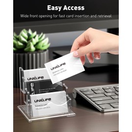 Uniclife Acrylic Business Card Holder for Desk 3 Slots Clear Horizontal Business Card Display Stand for Men & Women Desktop Name Card Organizer Card Stand for Office Home Exhibition, 180 Card Capacity