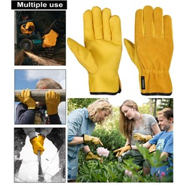 Work Gardening Gloves for Men Women 2 Pairs Leather Gloves Heavy Duty Construction Breathable and Flexible Safety Thorn Proof Gripper Mechanic Welding Gloves (M)