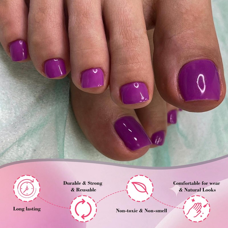 AddFavor 120pcs Purple Press on Toenails for Women, Toe Nail