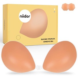 Niidor Adhesive Bra Strapless Sticky Invisible Silicone Bra for Backless Dress with breath Covers, Comfort Gift for her, girls accessories,womenswear, lady underswear, springtok:_Tan_D